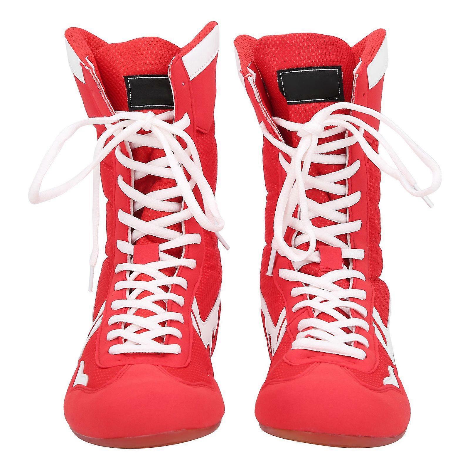 Wrestling Boxing Shoes Hightop Ankle for Martial Arts Taekwondo Sanda Training Shoes(Red )