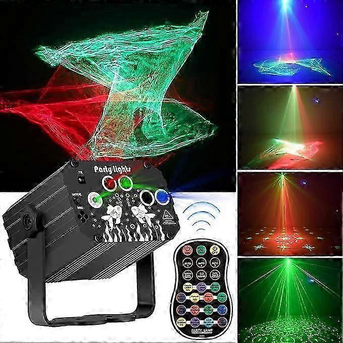 Disco Stage Party Lights - Laser Light Effect RGB LED Sound Activated Strobe Lighting with Remote Control for Indoor Birthday Halloween Karaoke Club K