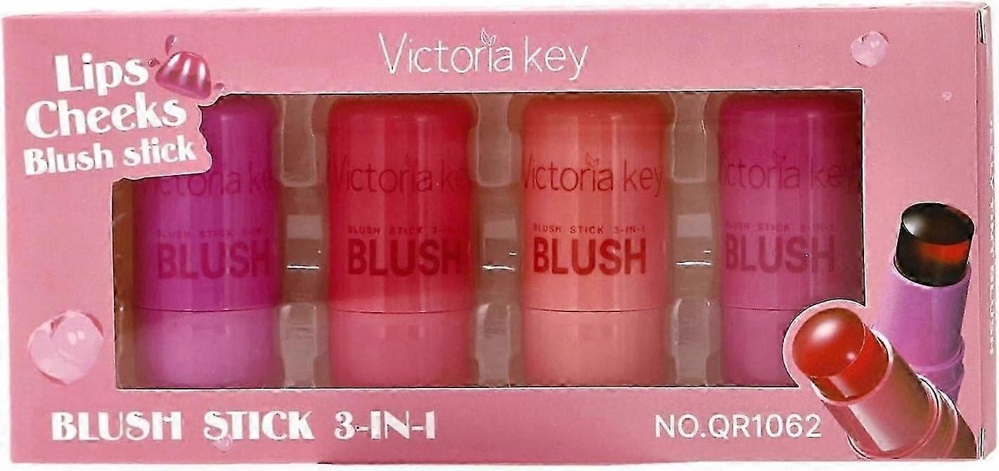 4-Pack Jelly Blush Sticks for Lips & Cheeks, Creamy Tinted Stain with Milk Essence, Hydrating Water-Based Formula