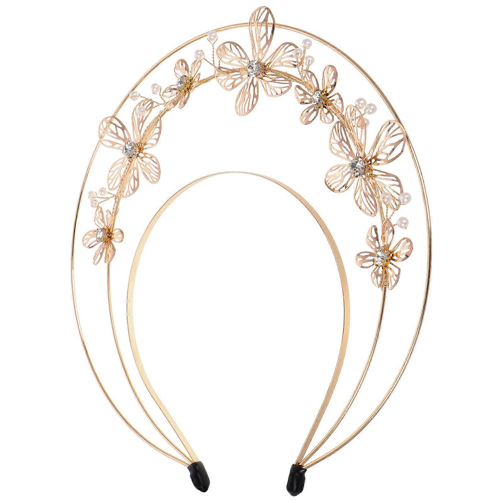 Decorative Crown Headband for Decoration 4Pcs Golden Alloy with Pearl Inlaid