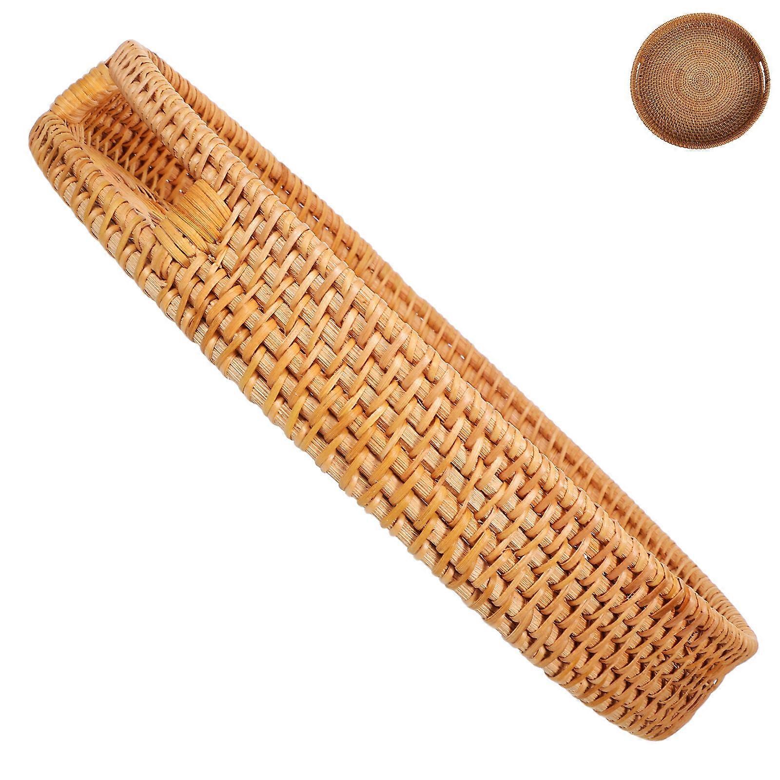 Round Rattan Tray for Serving with Hollow Handles 3Pcs Natural Basket