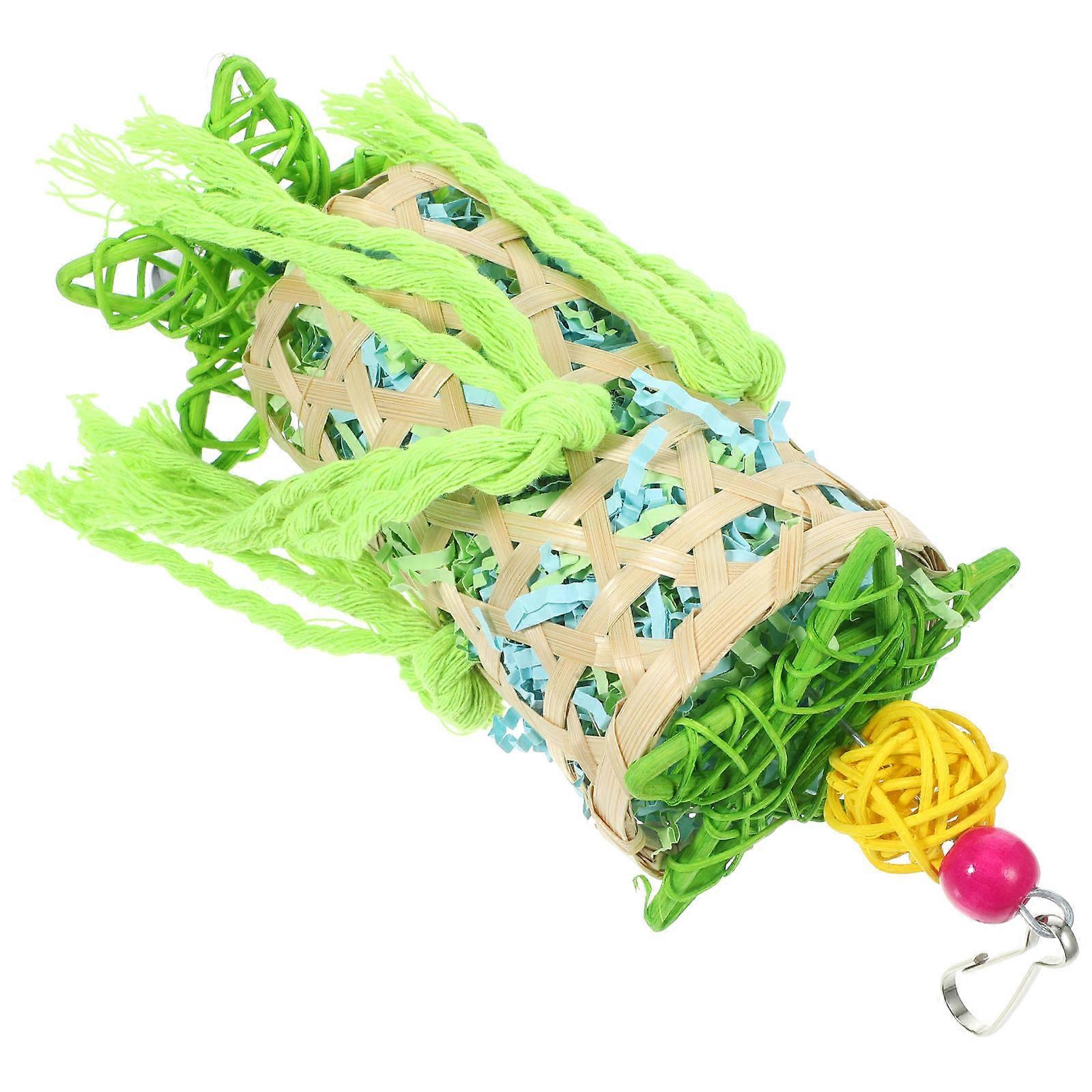 Bird Cage Hanging Toy Biting Toy Double-Layered Lantern Shape Multi Edible Dye Wood for 1 Set
