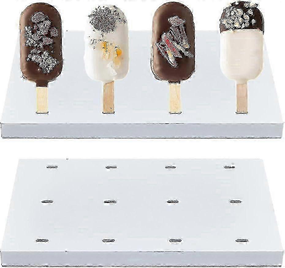 2Pcs 12 Hole Wood Cakesicle Stand Display Rectangle Cake Pop Display Holder White Cakesicle Sticks Holder 2025