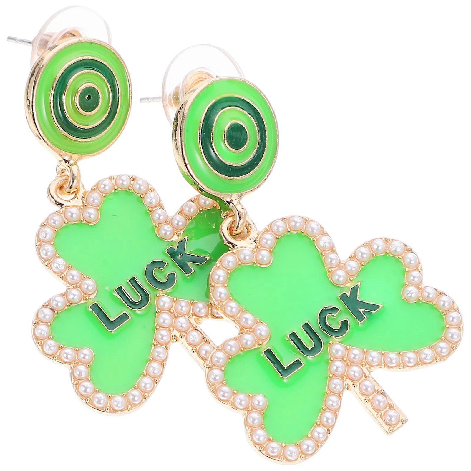 To Celebrate St. Patrick's Day Unique Dangle Earrings For Everyday Wear In Green With Rhinestone Design 4 Pairs