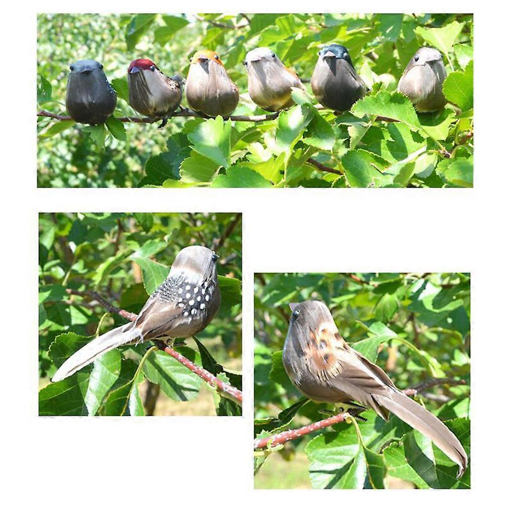 Artificial Birds 3D Artificial Sparrow for Decoration 6Pcs Assorted Color