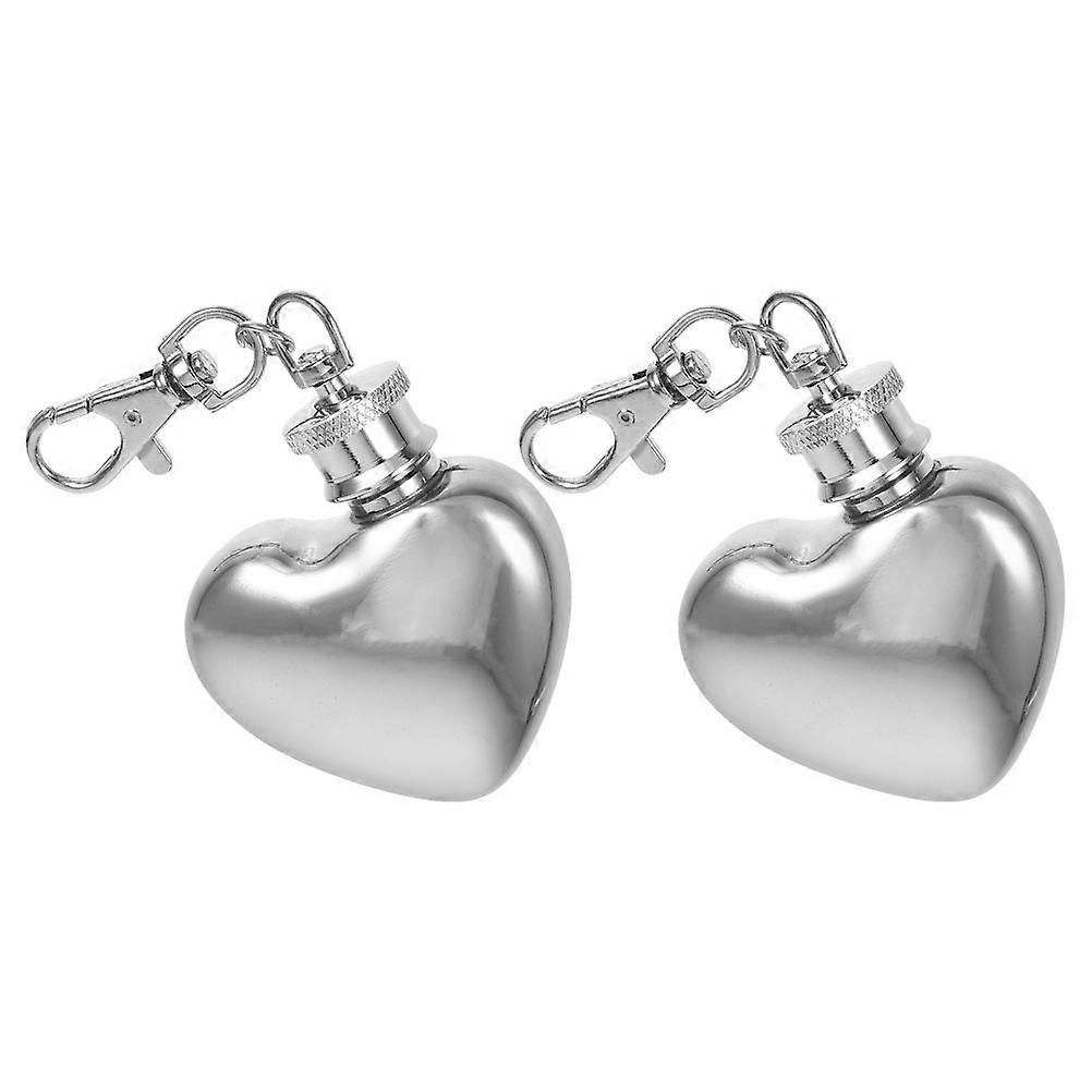 Mini Flask Heart Shaped Mini Flask for Bottle Use Stainless Steel Silver Leak-Proof 2Pcs
