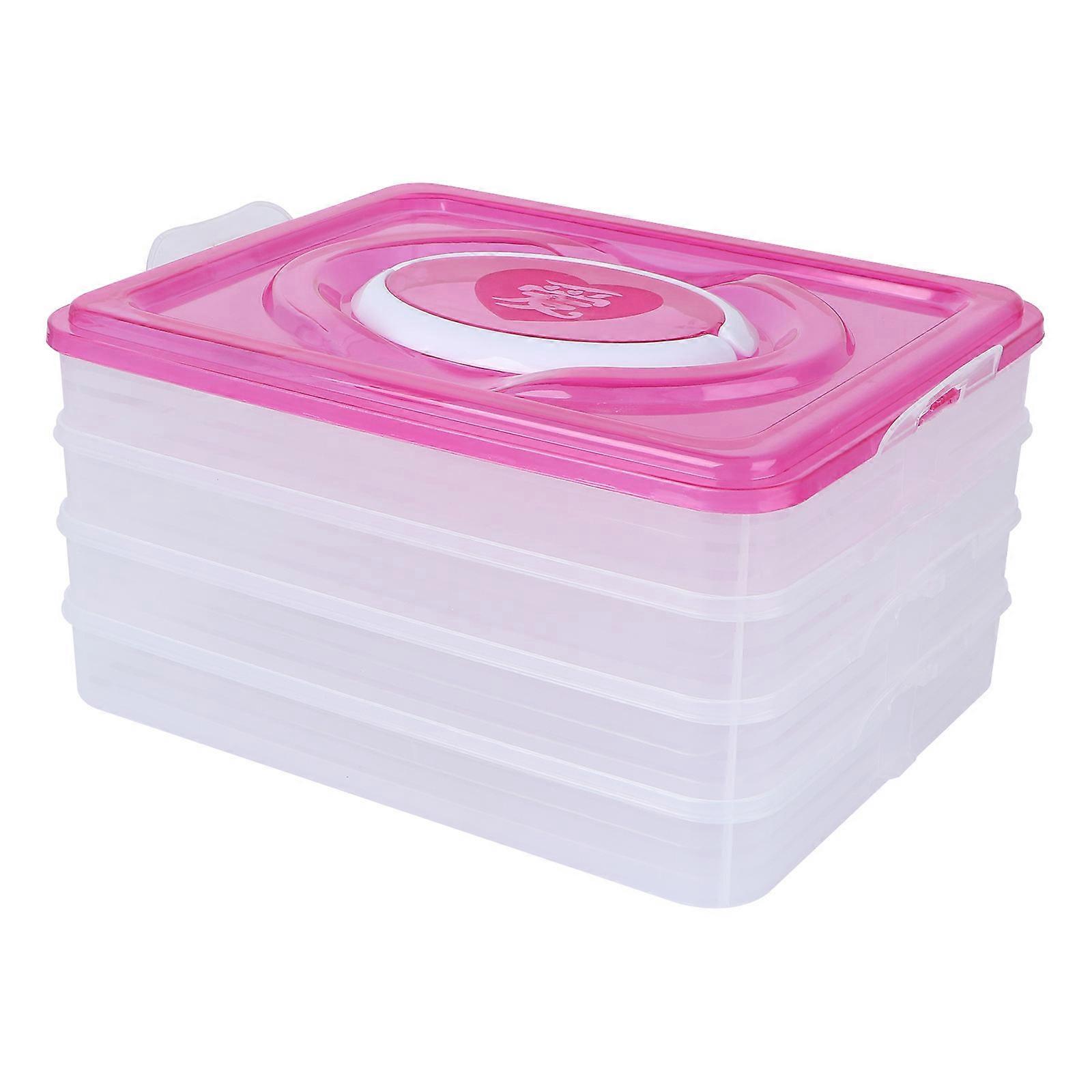 Dumpling Container Refrigerator Fresh-Keeping Storage Box Four Layers Pink