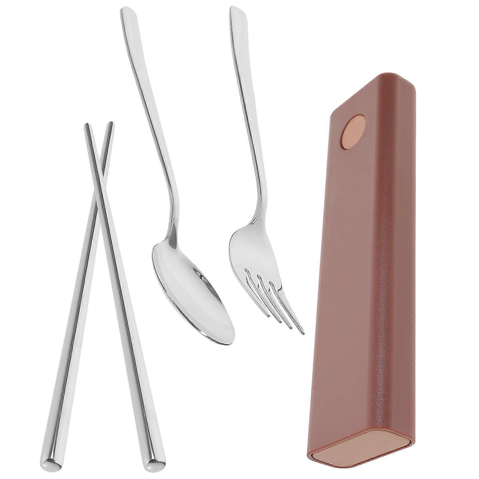 Metal Portable Tableware Set Fork Spoon Chopstick for Hiking 3Sets