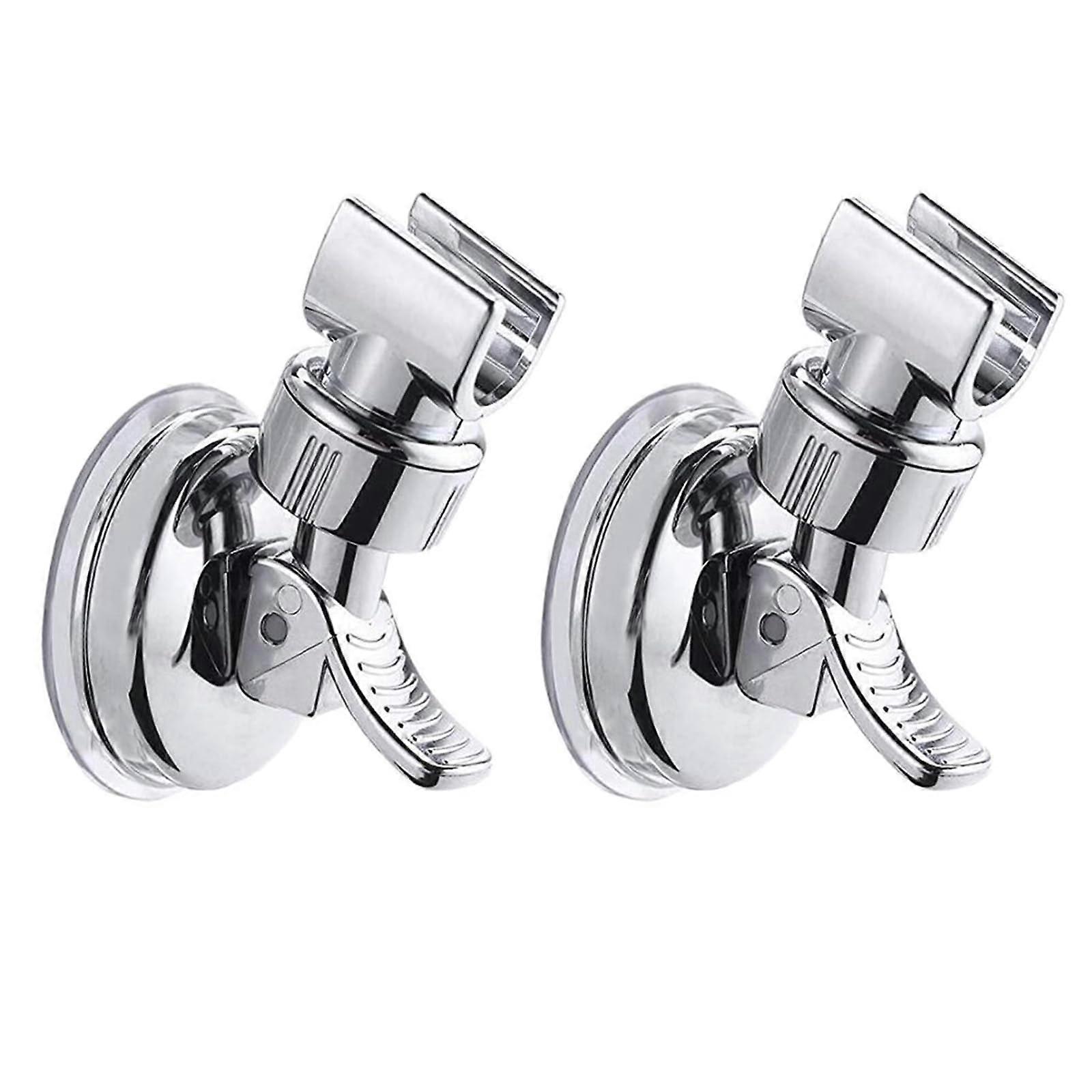 2pcs Adjustable Shower Head Holders No Drill Mounting Brackets Removable Handheld Showerhead Clips Suction Cup Silver