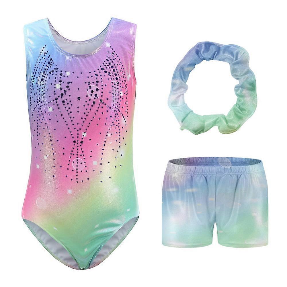 Crowdstage Girls Gymnastics Leotards with Shorts Sparkle Dance Unitards Mermaid Active Biketards 5-12 Years