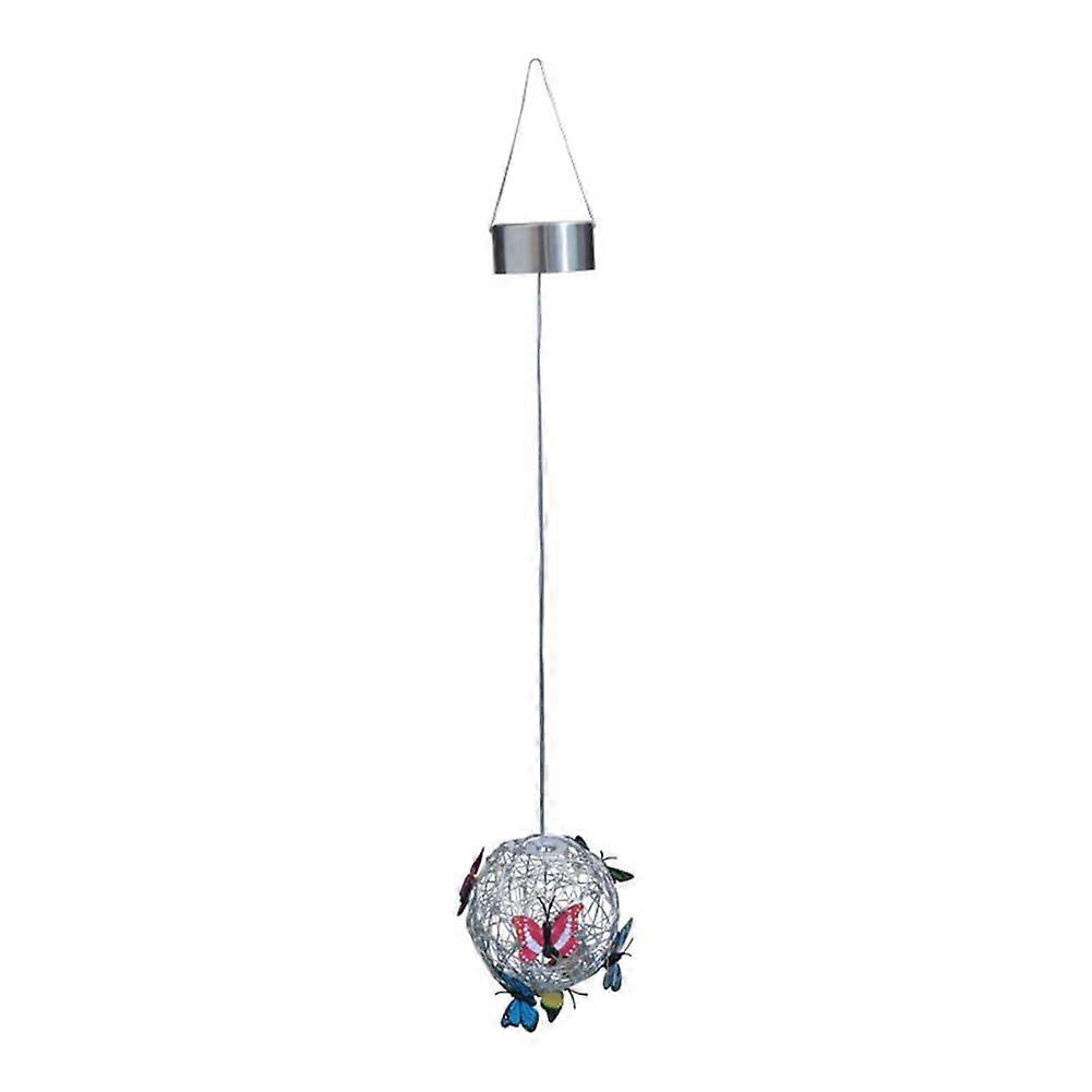 Garden Hanging Round Ball Light Solar Powered Butterfly Weaving Metal Outdoor Nightlight Decorative