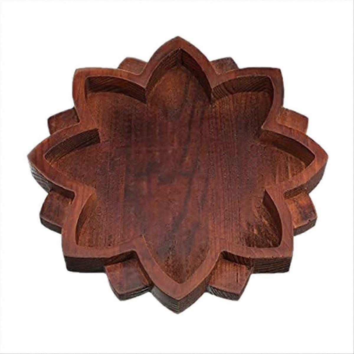 Lotus Crystal Tray Wooden Lotus Shape Crystal Display Tray