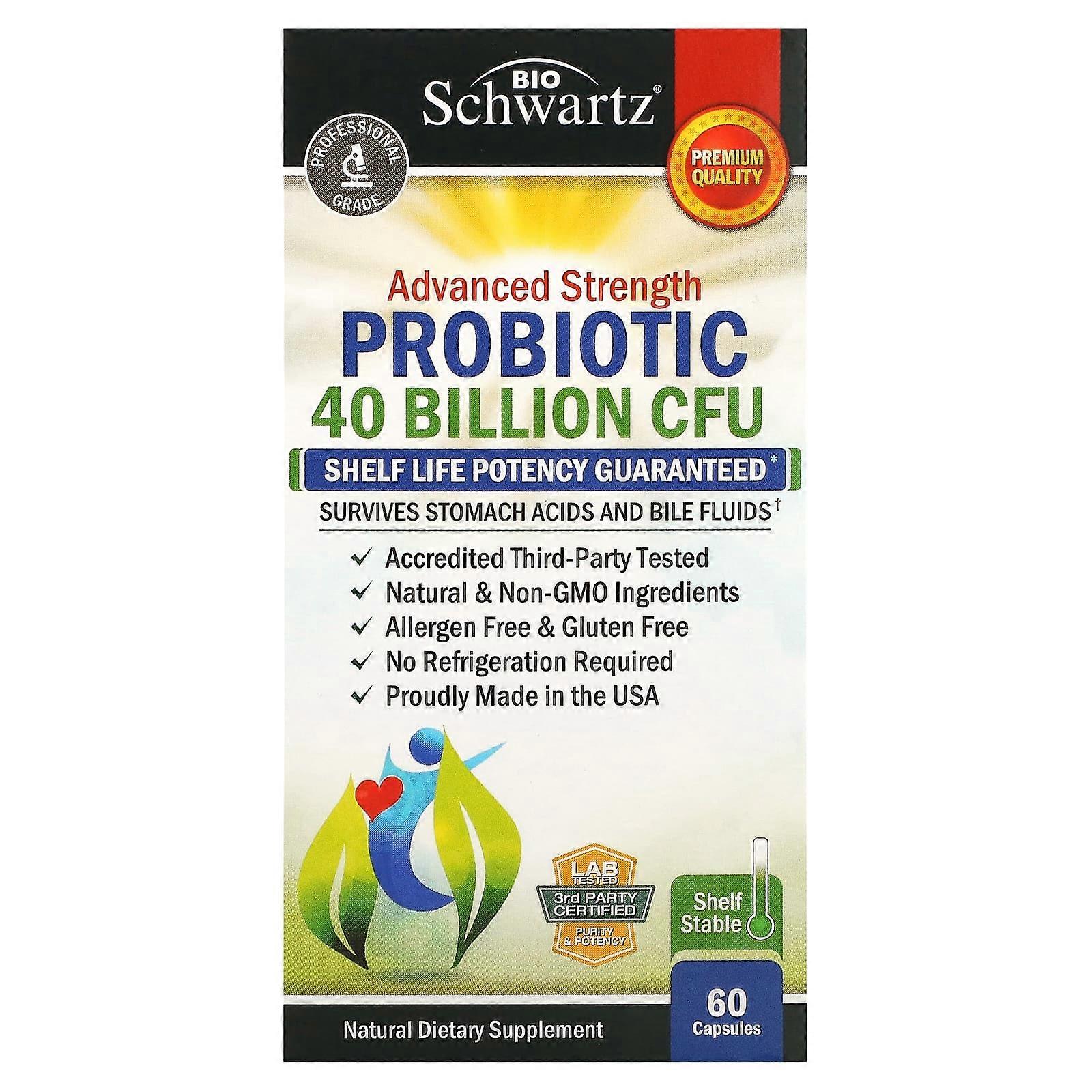 Advanced Strength Probiotic, 40 Billion CFU, 60 Capsules (20 Billion CFU per Capsule)