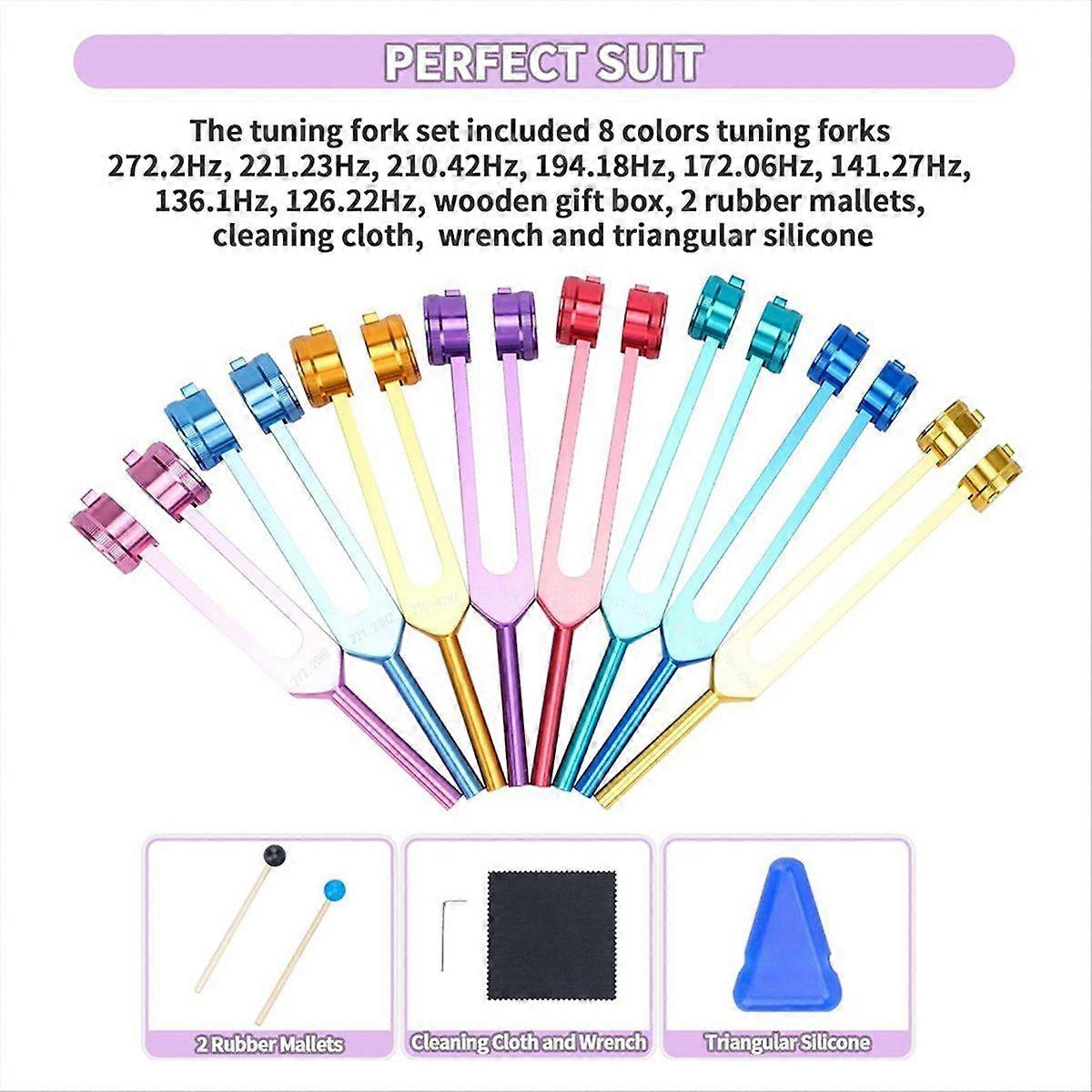 Chakra Tuning Fork Set, for Meditation,Yoga, Sound Healing Multicolor