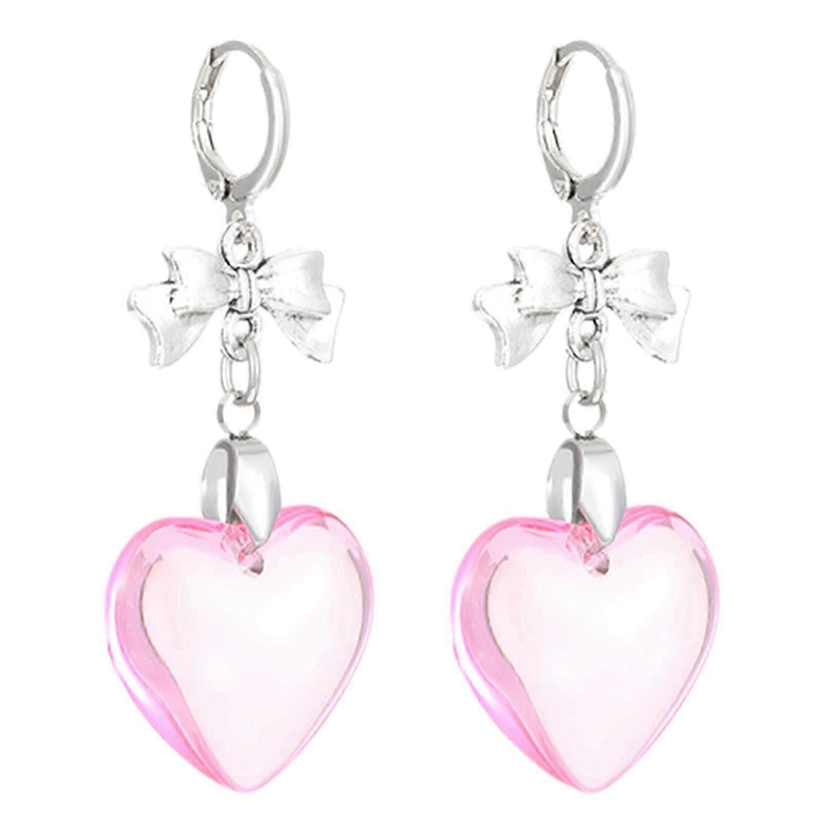 Bow Heart Hoop Love Heart Dangle Earrings for Women's