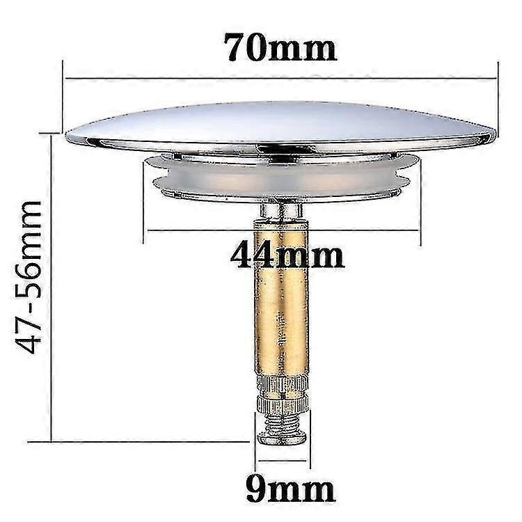 Bath Stopper,  70 Mm, With Double Seal, Height Adjustable, Universal Bath Stopper, Sink Valve, Hardened Brass With Chrome Finish Z Tw