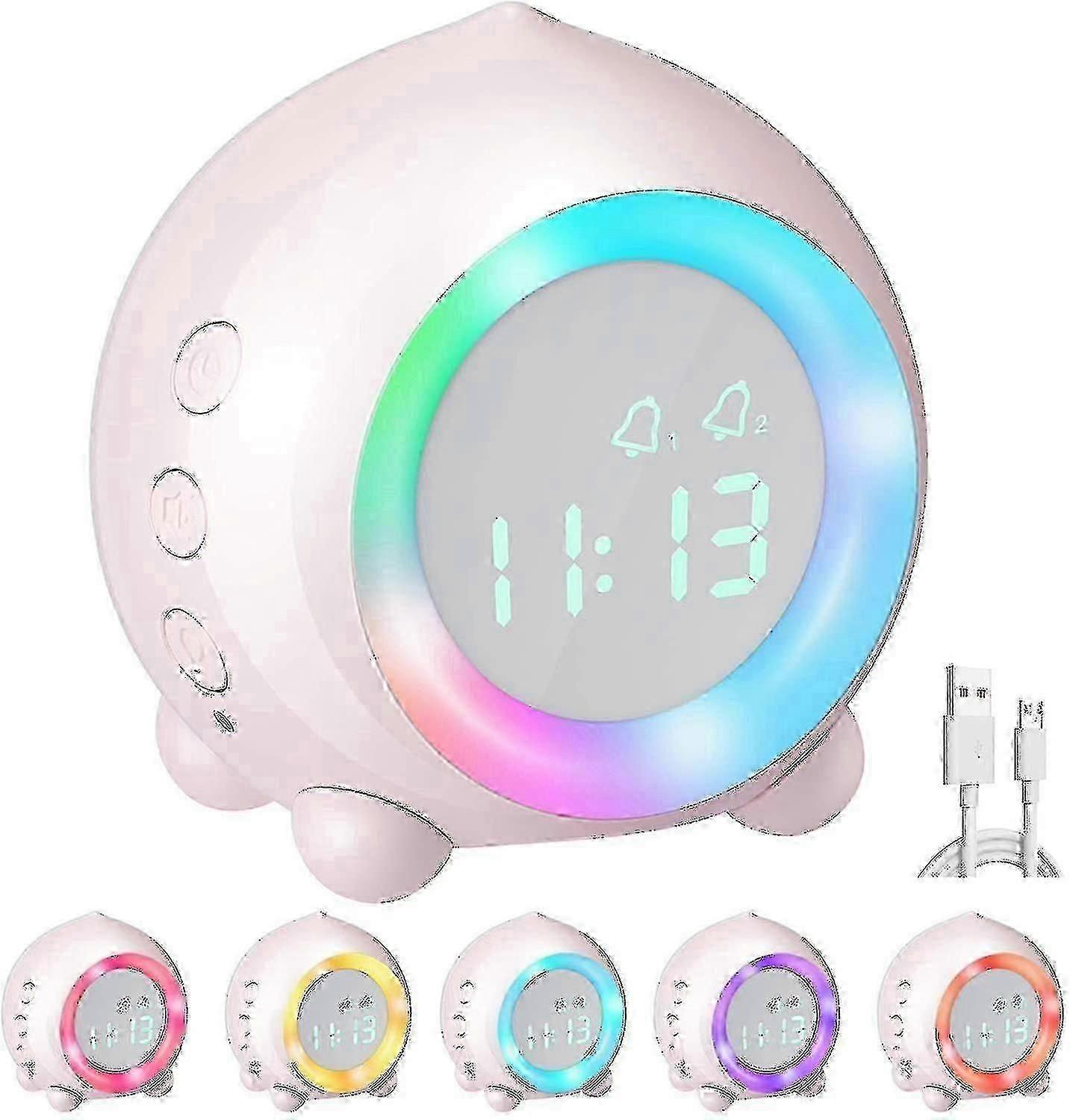 Smart Alarm Clock, Led Colorful Wake-up Light, Digital Clock, Nap Timer, Pink