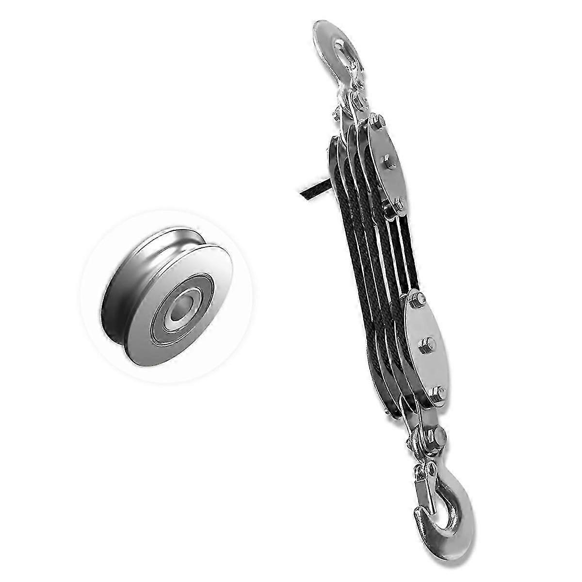 Pulley hoist system with 4 wheels and 65ft rope for heavy lifting