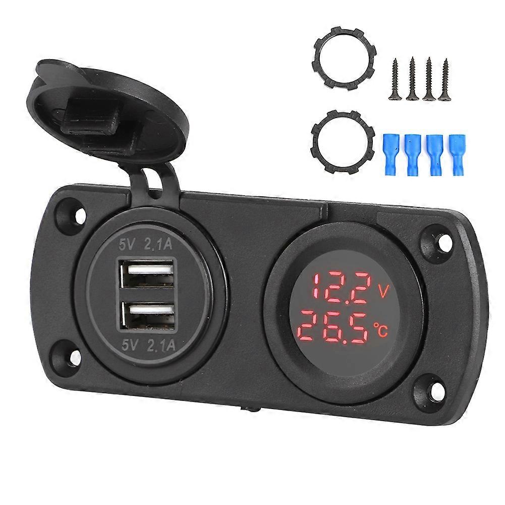 Temperature Voltmeter Charger Car Dual USB 12V Power Outlet Cigar Lighter SocketRed