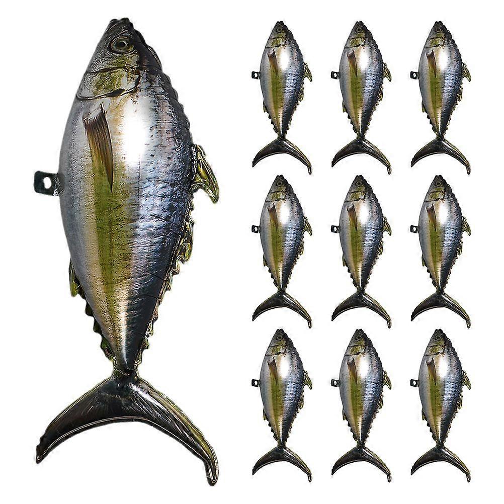 10pcsインフレータブルフィッシュバルーン:アルミホイル3Dリアルなマグロのデザイン - 釣りのテーマ誕生日パーティーの装飾 - 夏のプールパーティー用品