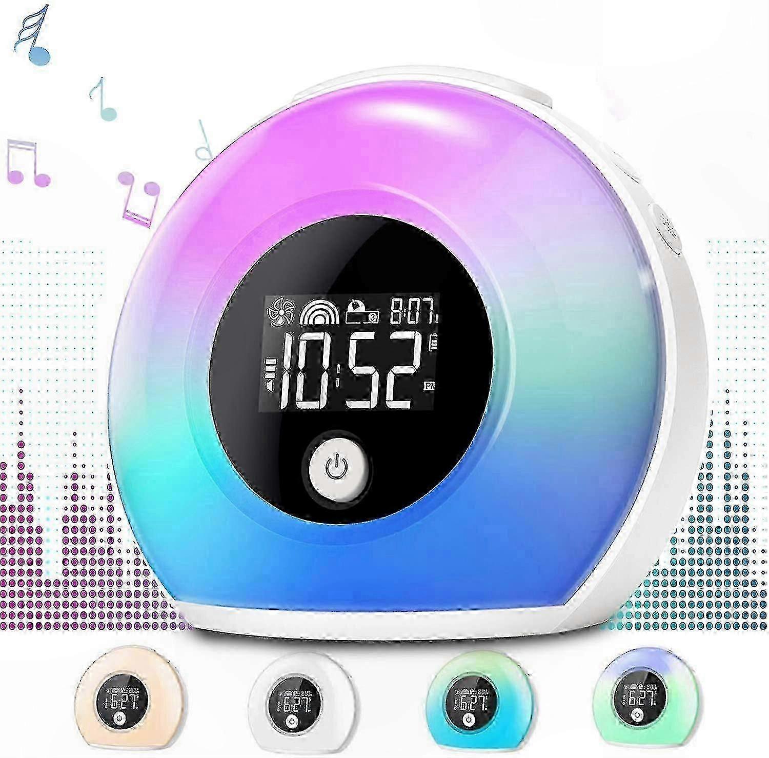 Kids Wake Up Light Alarm Clock with Bluetooth Speaker, 4-Level Brightness Night Light for Children
