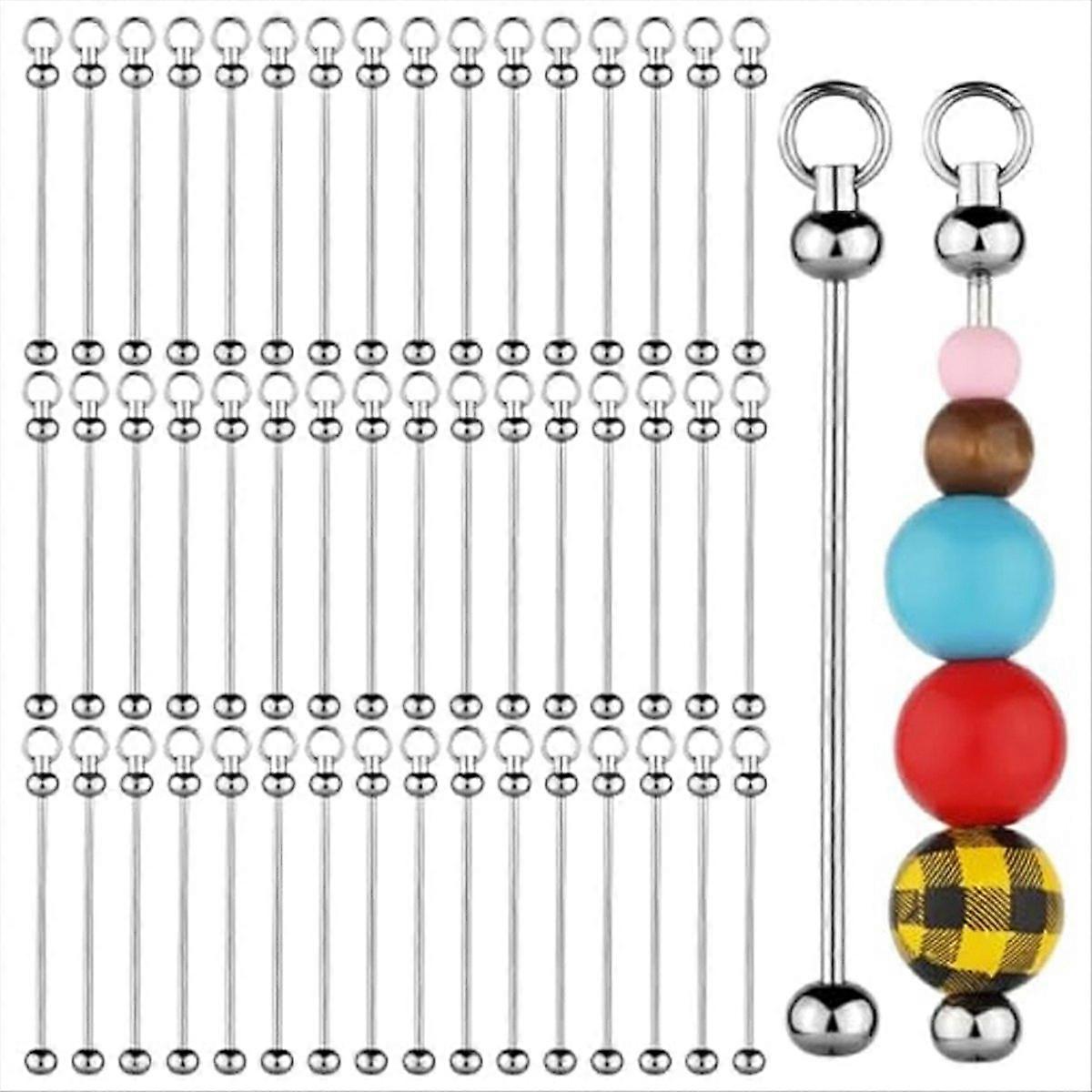 50Pcs Blank Beadable Keychain Bars,Metal DIY Bead Keychain Bar Charms Eady Detachable Key Chain Maki