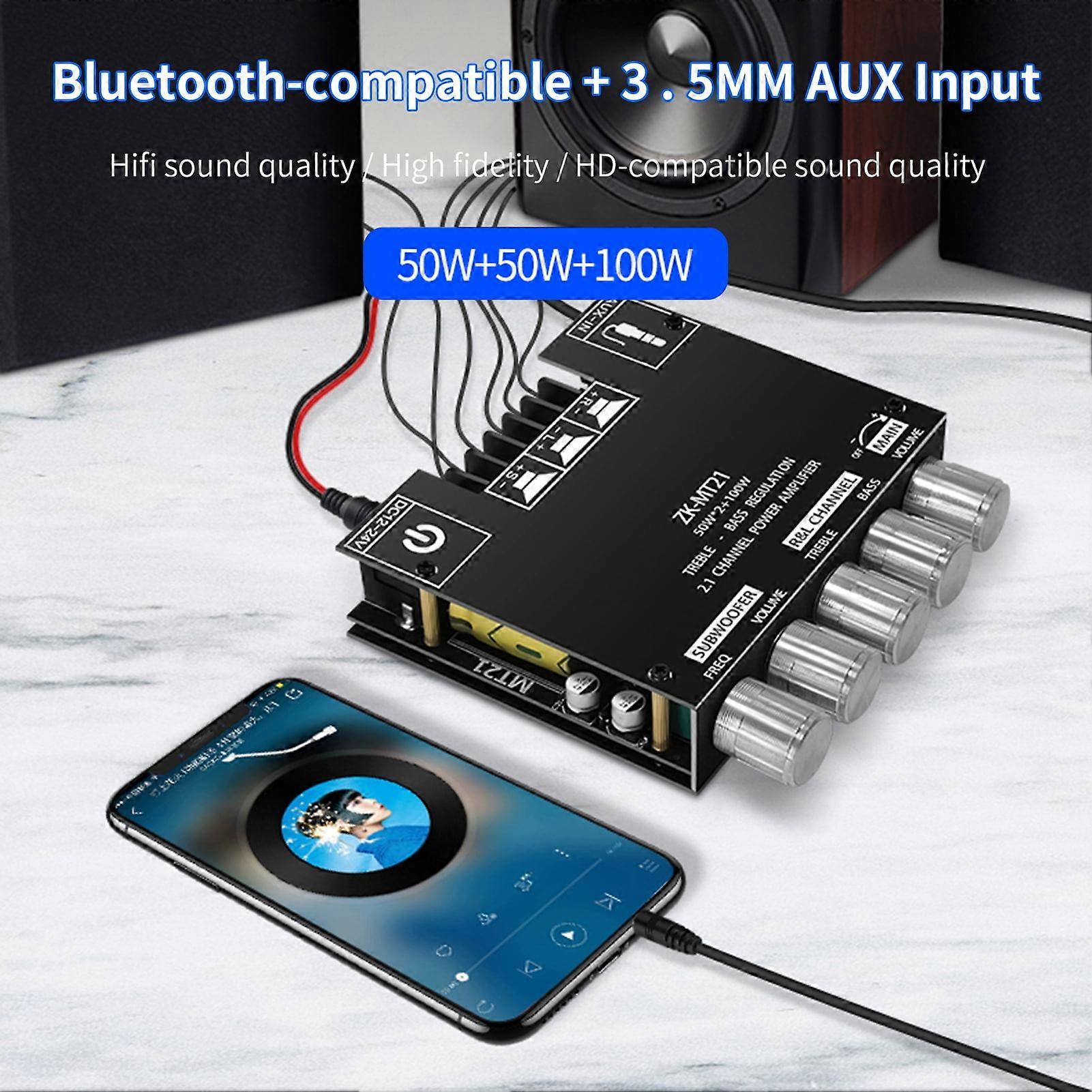 SUSUchens ZK-MT21 Digital Amplifier Board HiFi DIY Mini Bluetooth-compatible5.0 2.1 Channel Subwoofer Amplifier Board Module for TV Set Black