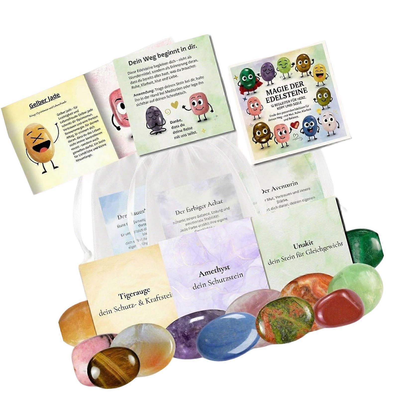12pcs Lucky Charm Stones Craft Kits With Instruction Card and Bag For Creative Child Art Activity And Friendship Gifting Multicolor