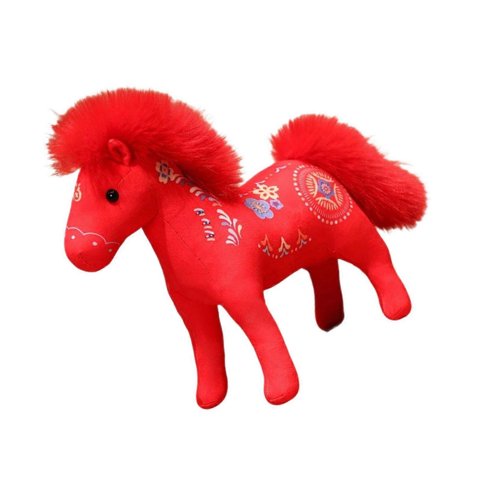 Festive Ponies Soft Plush Toy Decorative Accent Horse Plushie Adorable For Living Spaces Nursery Or Office Desk Display  Red