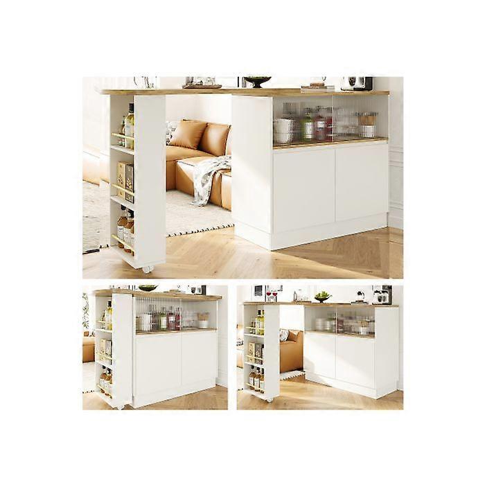 360° Rotating Bar Table (Main Dimensions: 90×45×100 cm), White Multifunctional Swivel Side Cabinet, Suitable for Kitchen/Dining Room