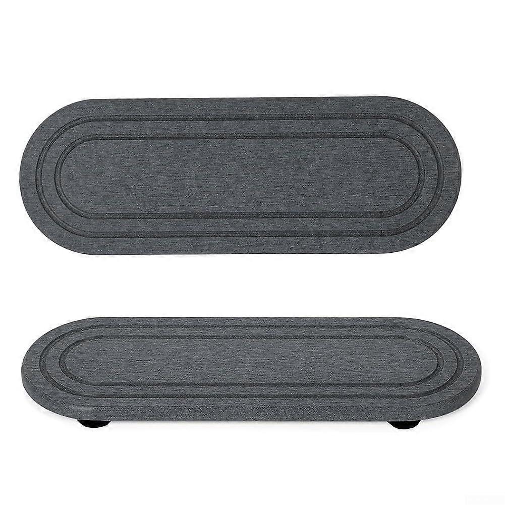 Diatomite Sink Drying Tray with Stripe Grooves, Water Absorbing Stone Organizer, 2 Pack 20x10cm