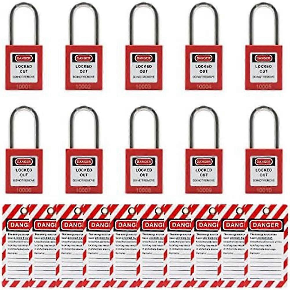 10 Red Lockout Tagout Locks With 10 Lock Out Tag Out Tags, Keyed Different,compliant Safety Locks(r