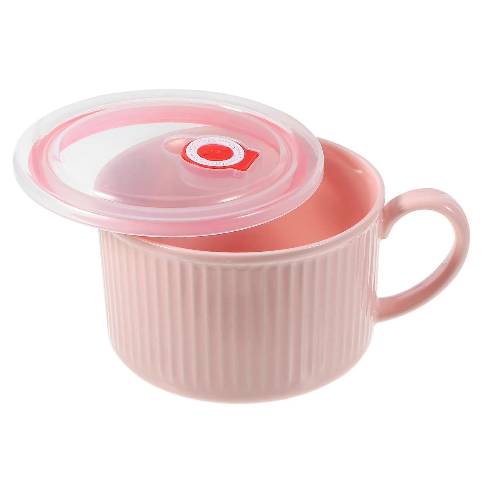 Ceramic Noodle Bowl with Lid and Handle, Large Microwave Safe Soup Bowl for Ramen and Stews