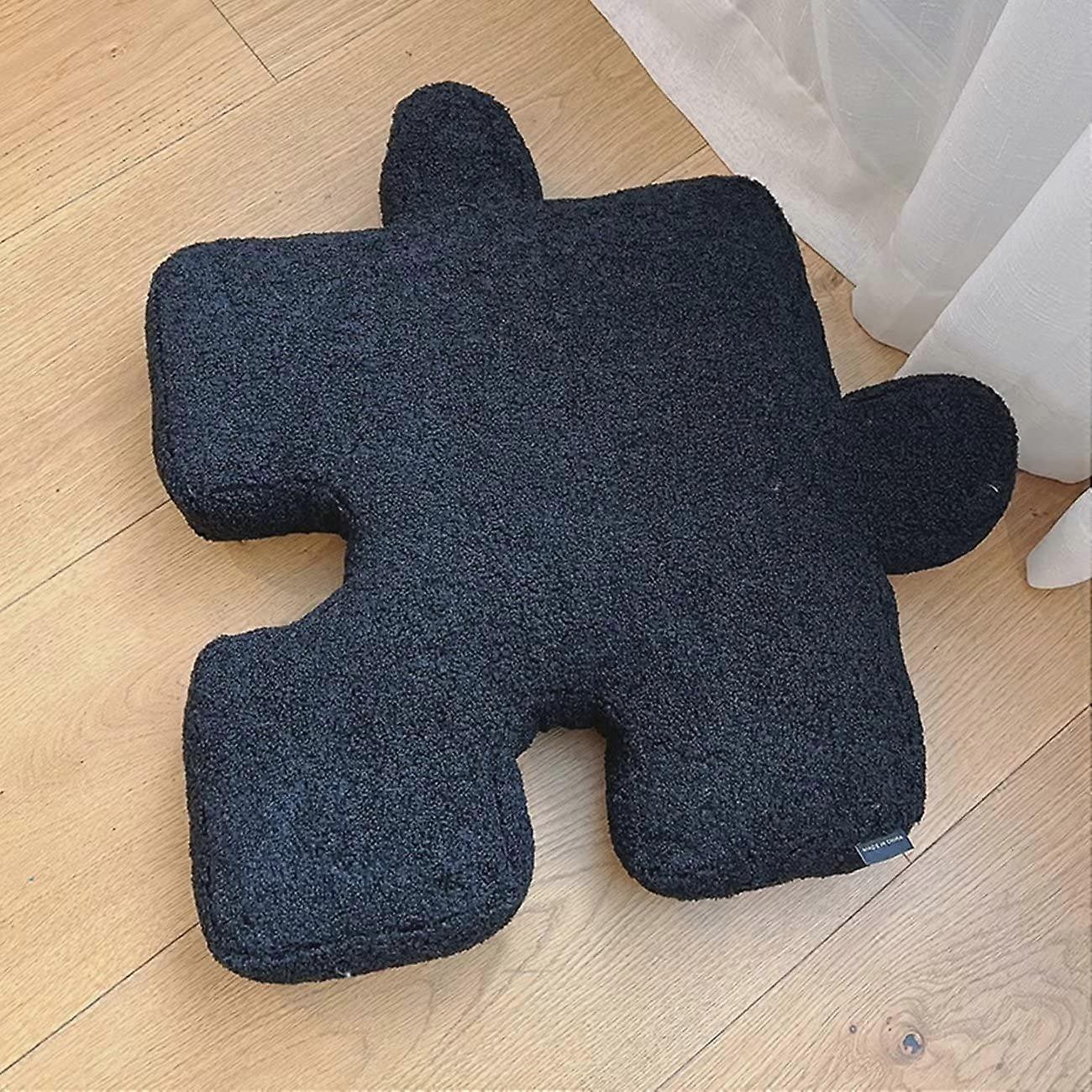 Large Puzzle Piece Throw Pillow  Unique Plush Decorative Cushion for Sofa, Couch, or Floor, Black