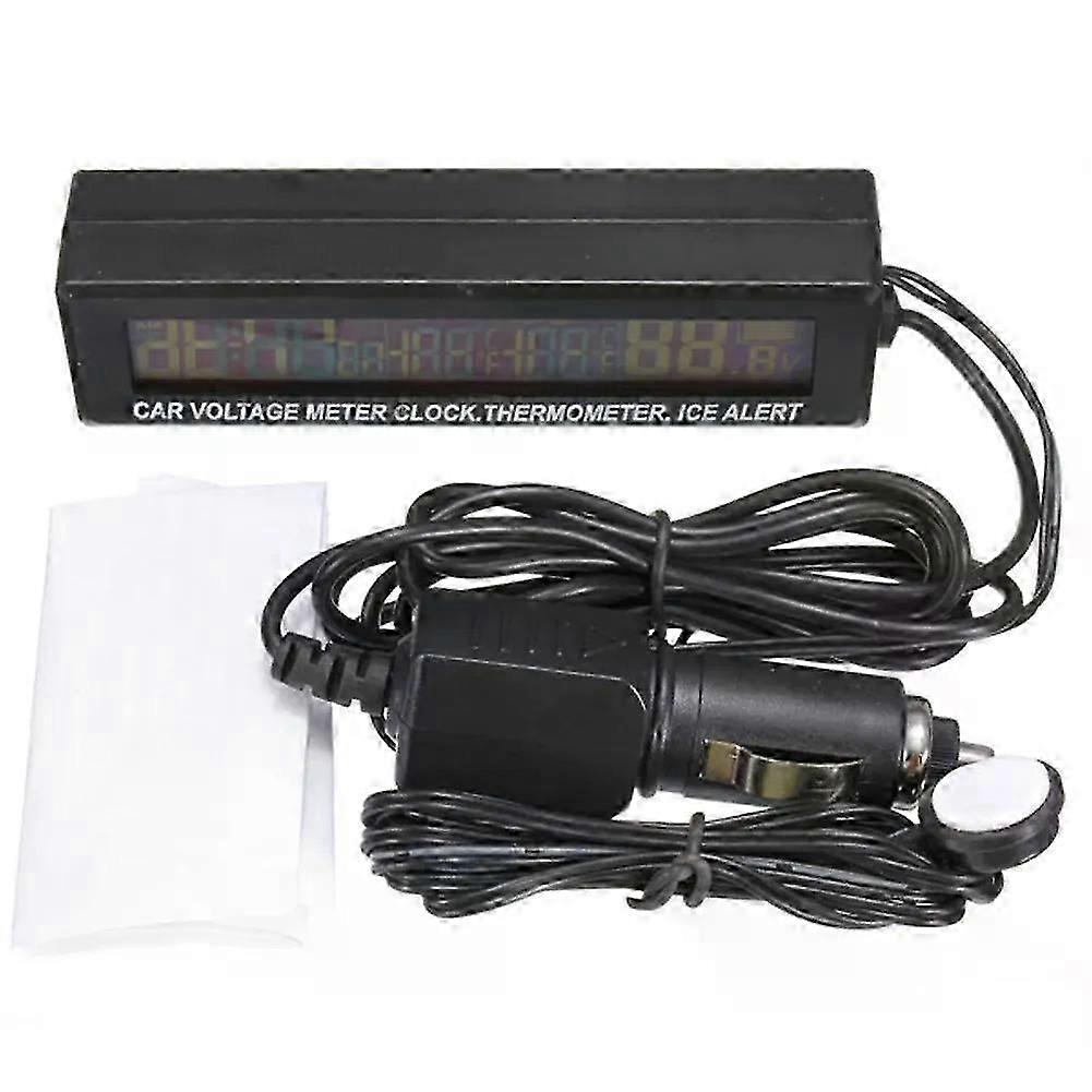 3 In 1 Car Inside Outside Temperature Thermometer Led Backlight Car Thermometer Clock Voltmeter Two-color Electronic Thermometer