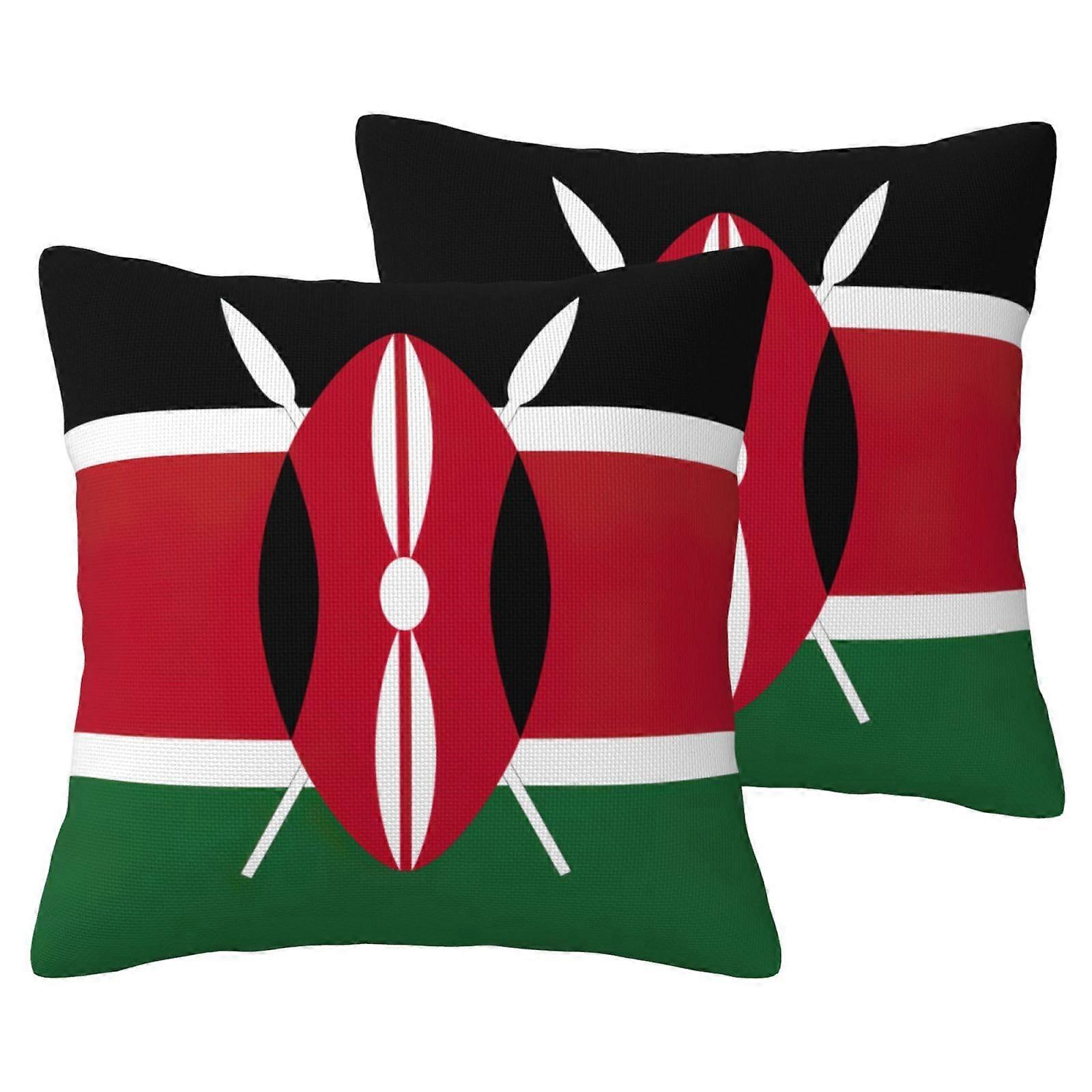 Kenya Flag Pillow Covers Set of 2, Durable Imitation Linen 22x22, Decorative for Couch and Bed