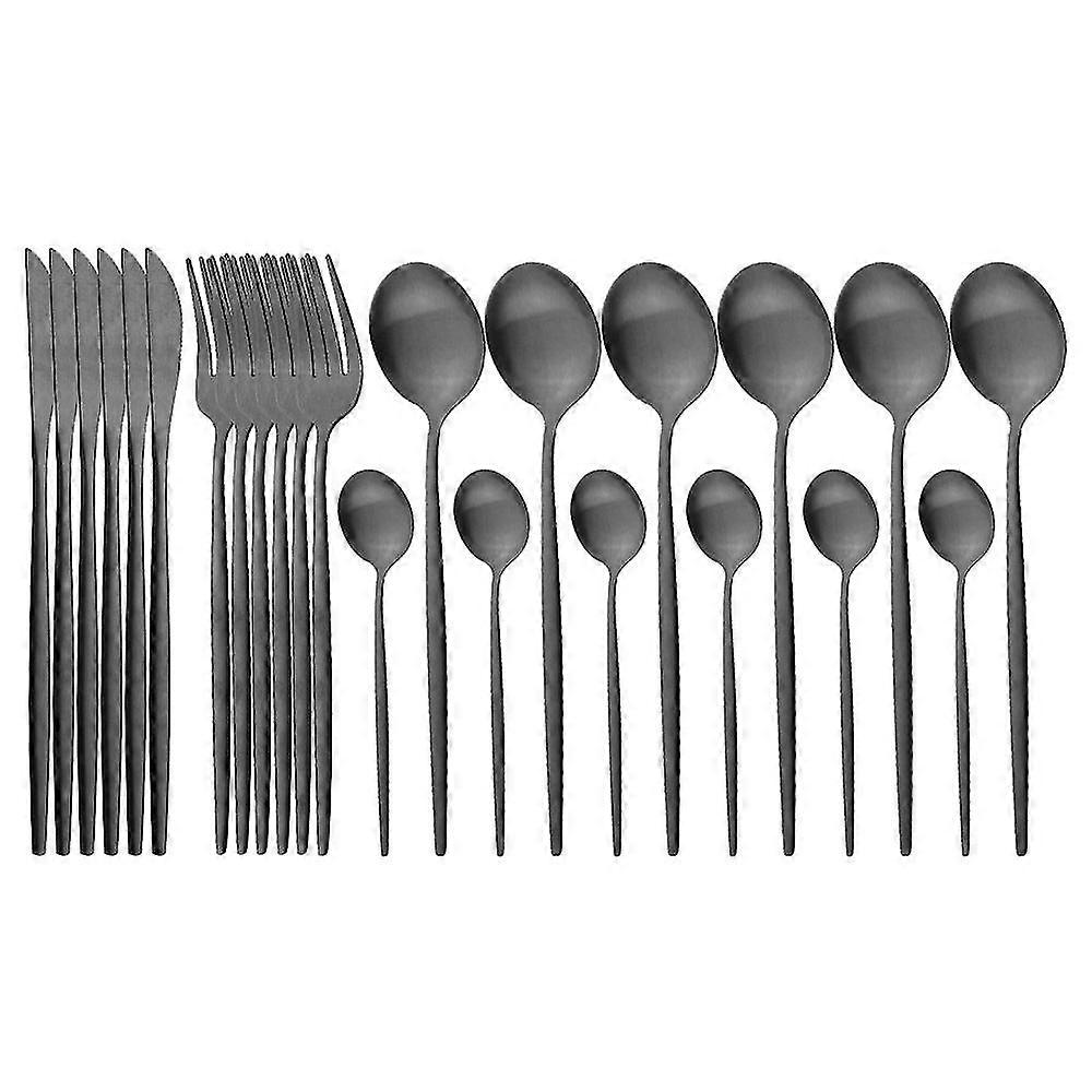 Stainless Steel Matte Knife and Fork Set for Steak with Dessert Spoon and Fork