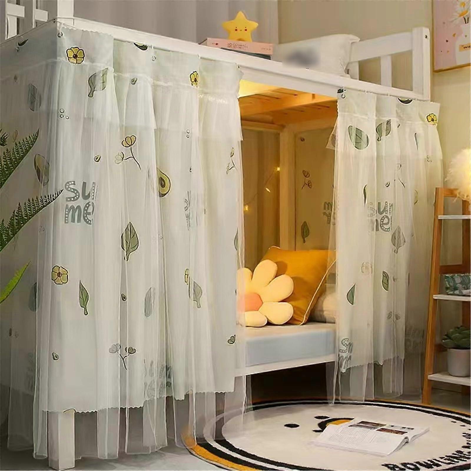 Bunk Bed Curtains with Full Privacy Coverage, Blackout Loft Bed Curtain Set for Dorm, Avocado