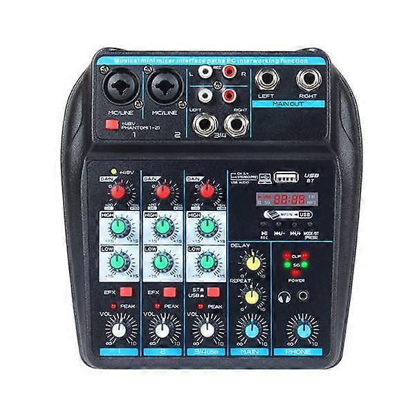 4-Channel Mixer Bluetooth DJ Console Mixer with 48V Phantom Power USB Mixer Audio Karaoke DJ Mixing Console