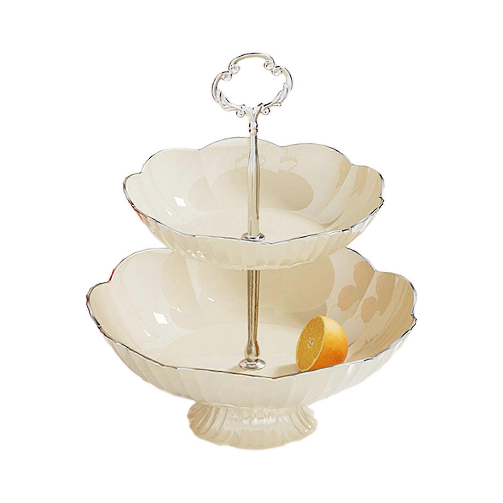 Space Saving Double Layer Fruit Tray Fruit Display Plate Versatile Dining Accessory Food Tray for Kitchen or Dining Room  White