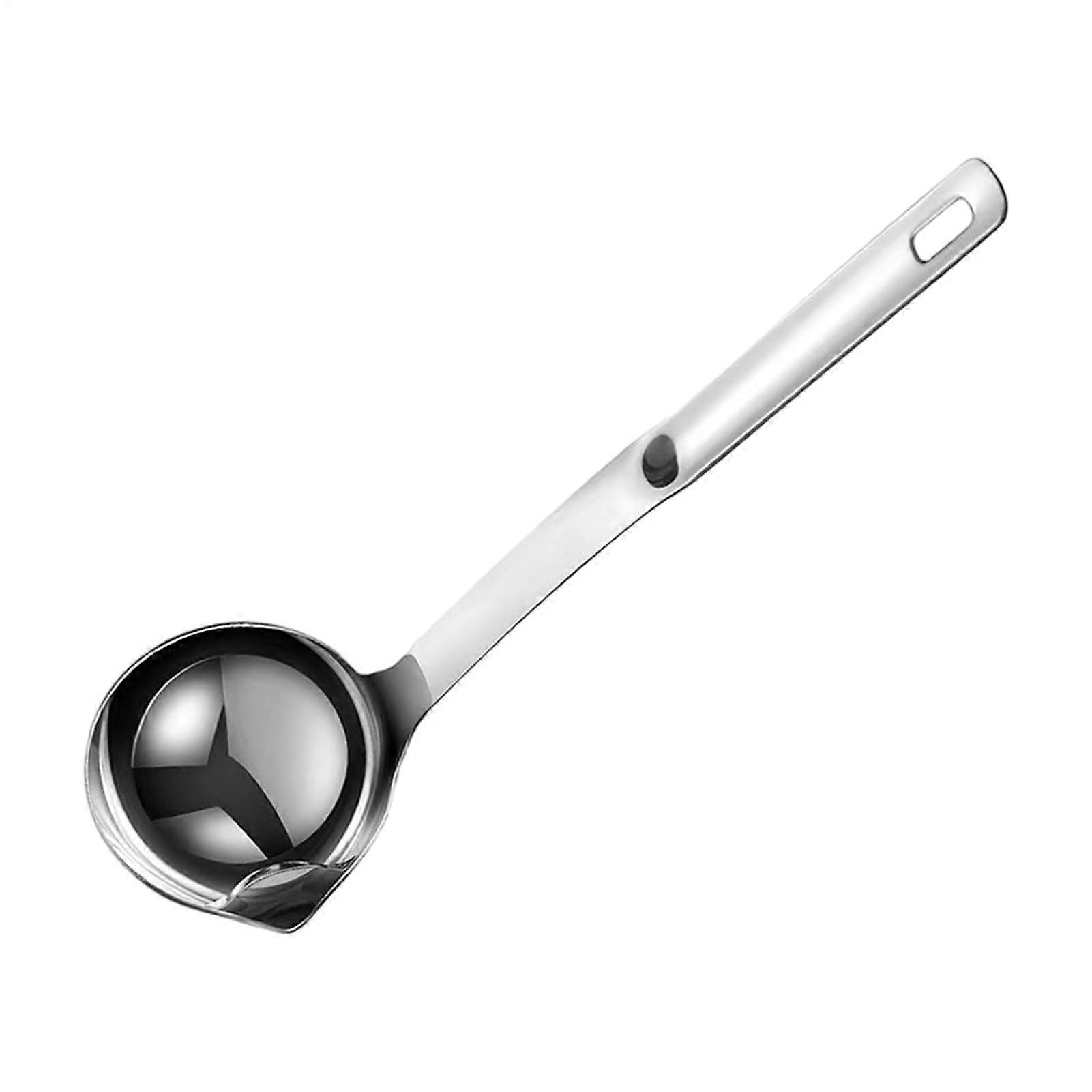 Stainless Steel Skimmer Spoon with Long Handle and Spout for Efficient Fat Separation in Soups