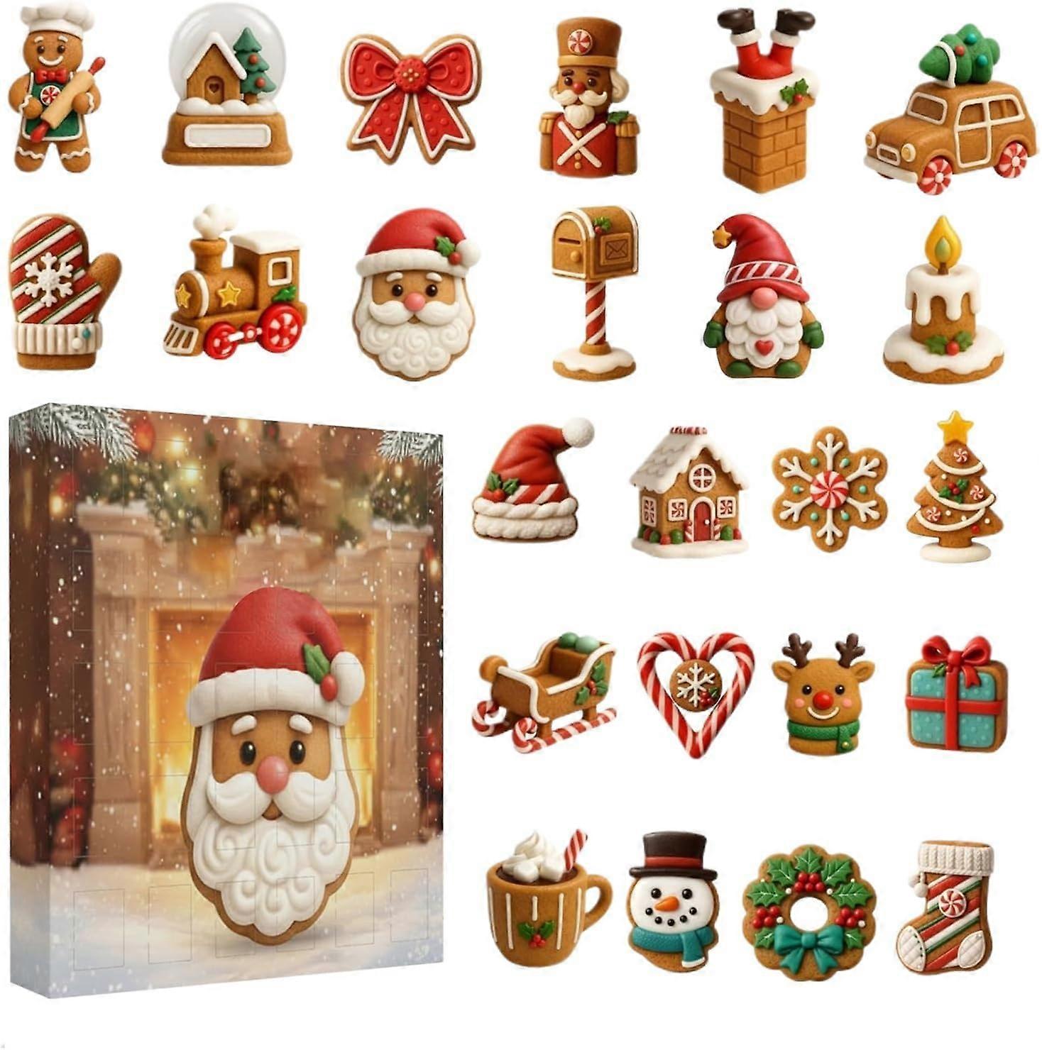 Christmas Advent Calendar with 24 Acrylic Gingerbread Ornaments for Festive Holiday Mantel and Tree