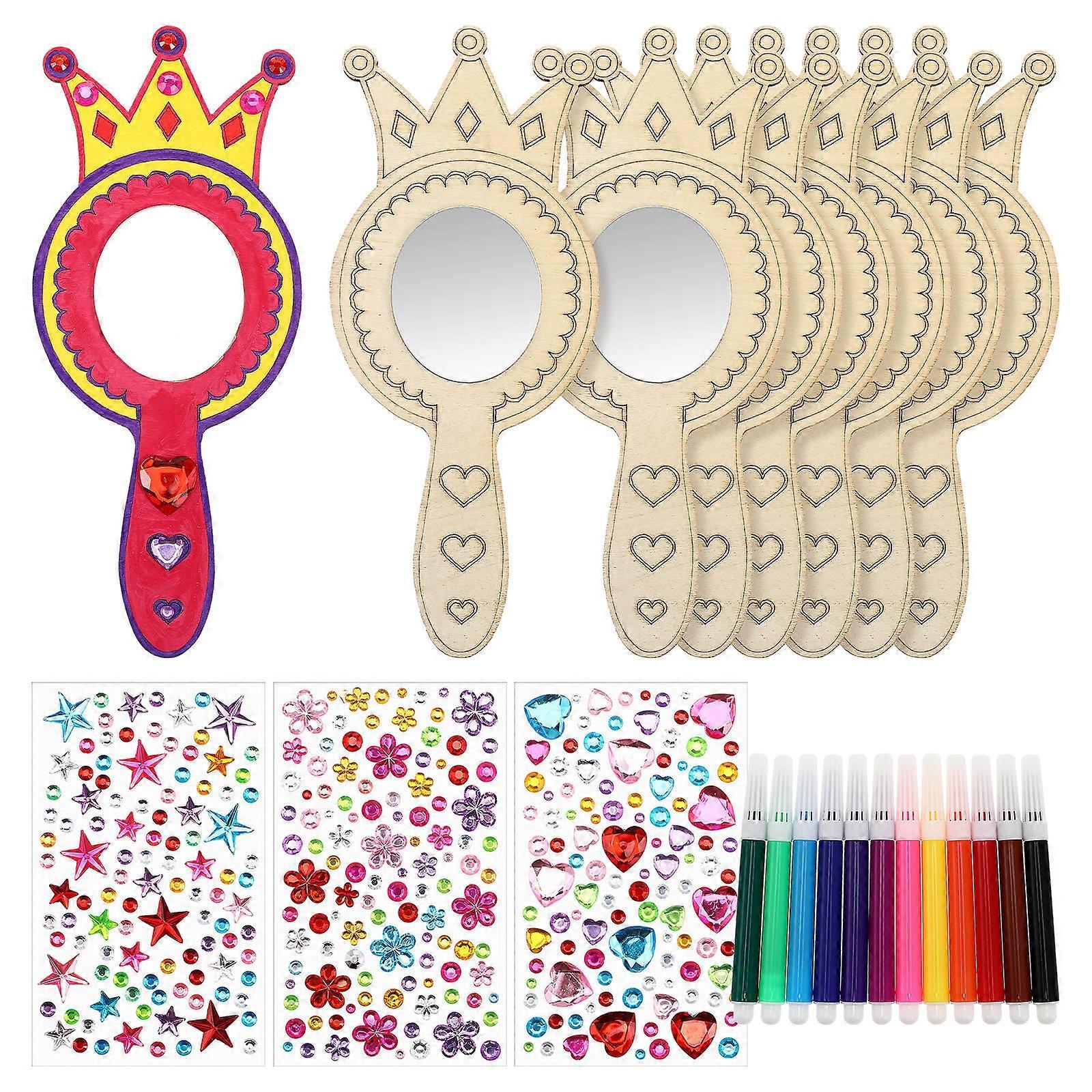 Wooden Toy Mirror Craft Kit for DIY Mirror Painting 1Set with Handheld Mirrors