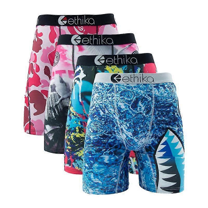 ETHIKA 4er-Pack Herren-Unterwäsche Boxershorts Atmungsaktive Schwimmunterwäsche Herrenunterwäsche Übergröße Bedruckte Herren-Slips Sexy Herren-Boxershorts