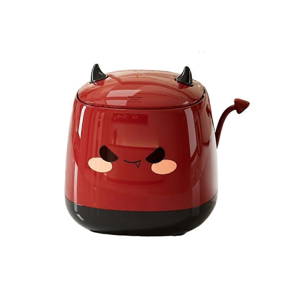 Creative Cartoon Desktop Trash Can with Easy Tap Lid, Large Capacity Desk Organizer Bin Red