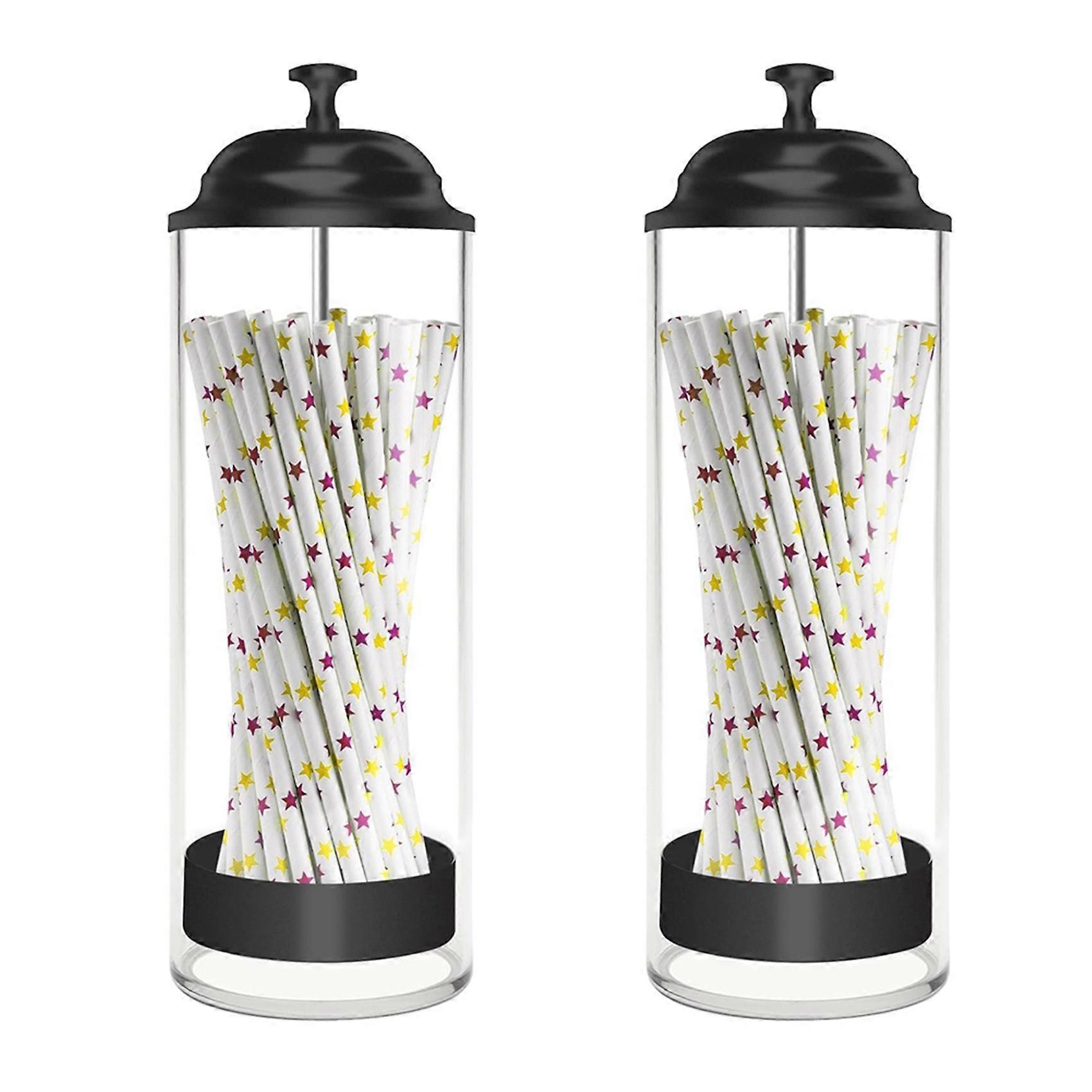 2X Straw Holder for Standard Size Drinking Straws, Plastic Straw Dispenser for Counter with Lid