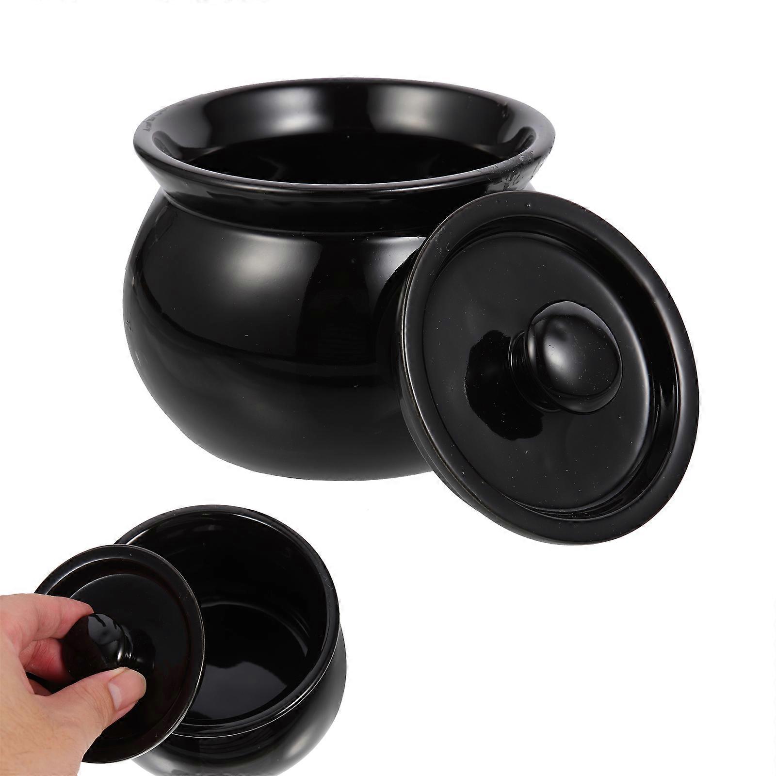 Ceramic Black Soup Bowl for Household Stewing Pot 4Pcs Kitchenware