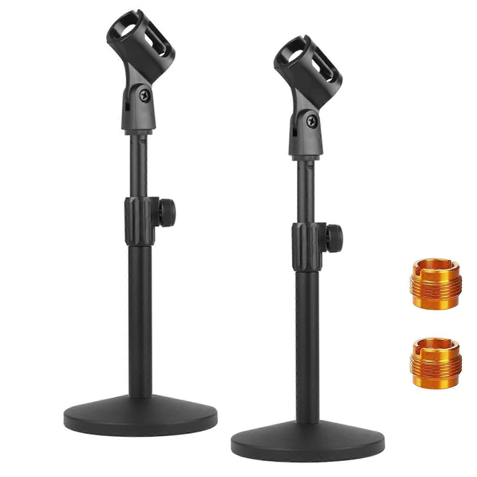 2 Pcs Adjustable Desktop Microphone Stand with Clip, Heavy Base for Podcasting and Universal Mics