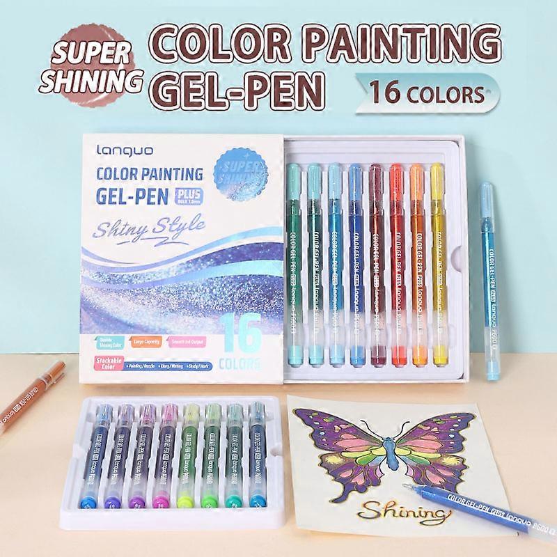 Languo 16/24/36/54/72-color glitter neutral color pen set, 1mm, extra-large capacity, suitable for drawing, journaling, etc.