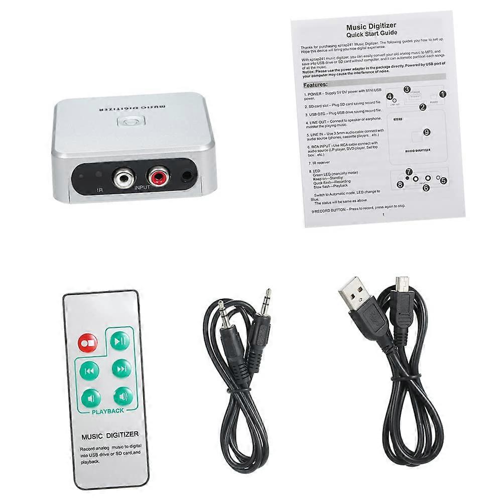 Music Digitizer Audio to MP3 Converter NoComputer Cassette Vinyl CD Recording with Remote Control